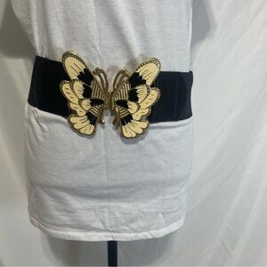 Vintage 80’s style Butterfly Buckle Black elastic Belt. Preowned. Some wear pics